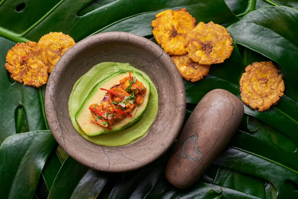 A dish on a banana leaf