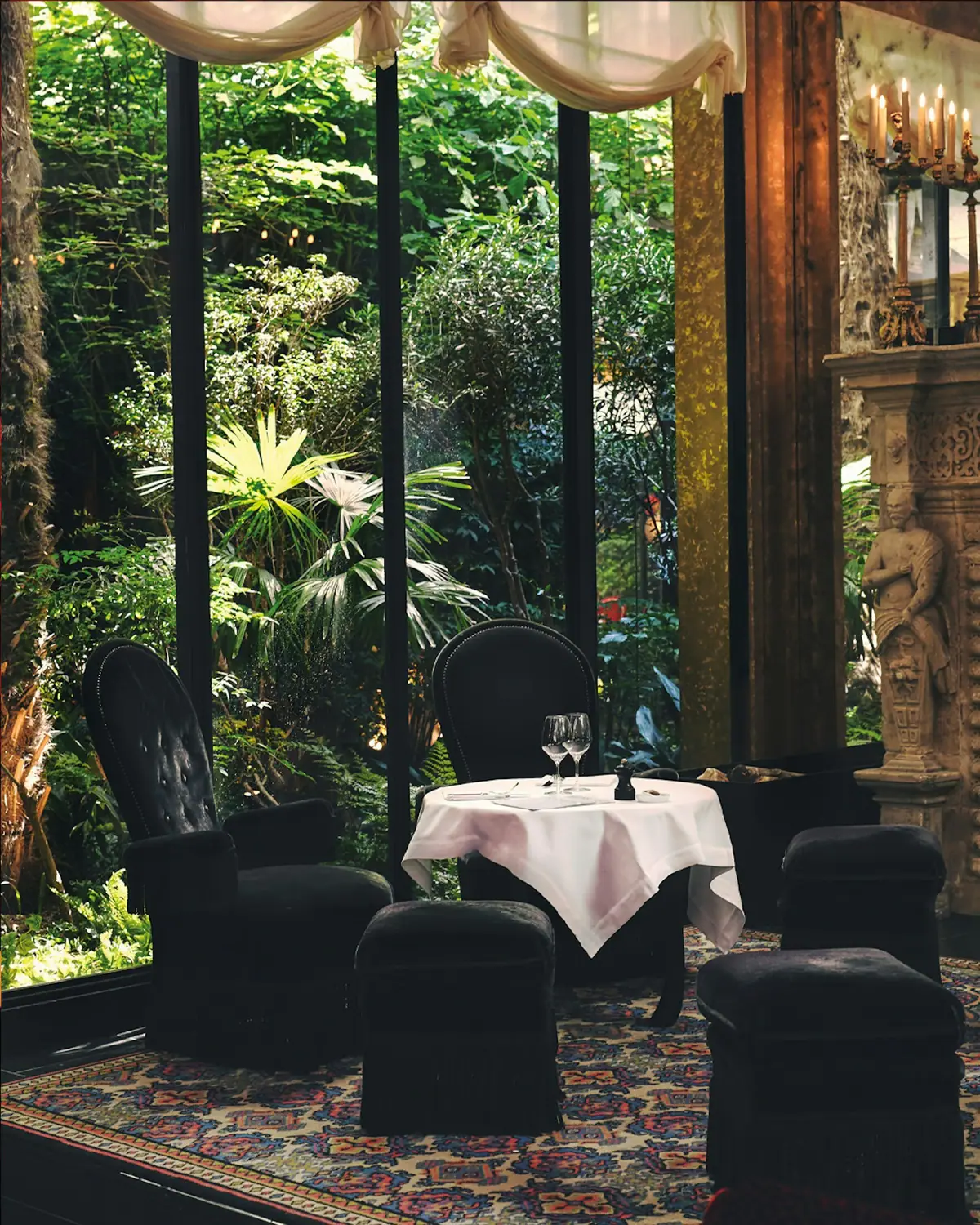 A table in the courtyard garden